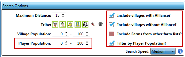 New Search Farms options