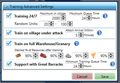 Training Advanced Settings